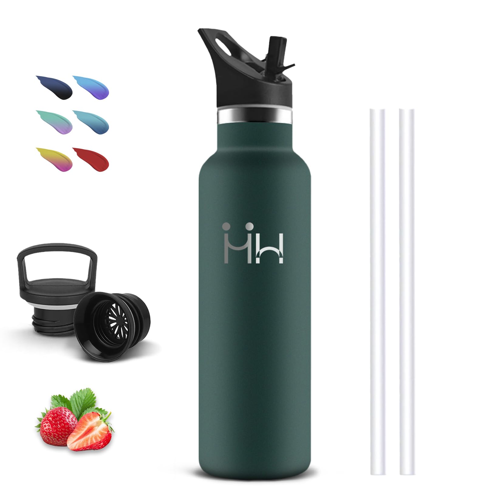 Borraccia Termica, 750ml Borraccia, Senza BPA, Borraccie con Cannuccia, Senza Perdite, Bottiglia Termica, Borraccie Acciaio Inox, Doble Aislamiento, per Trekking, Campeggio, Corsa, Palestra, Verde