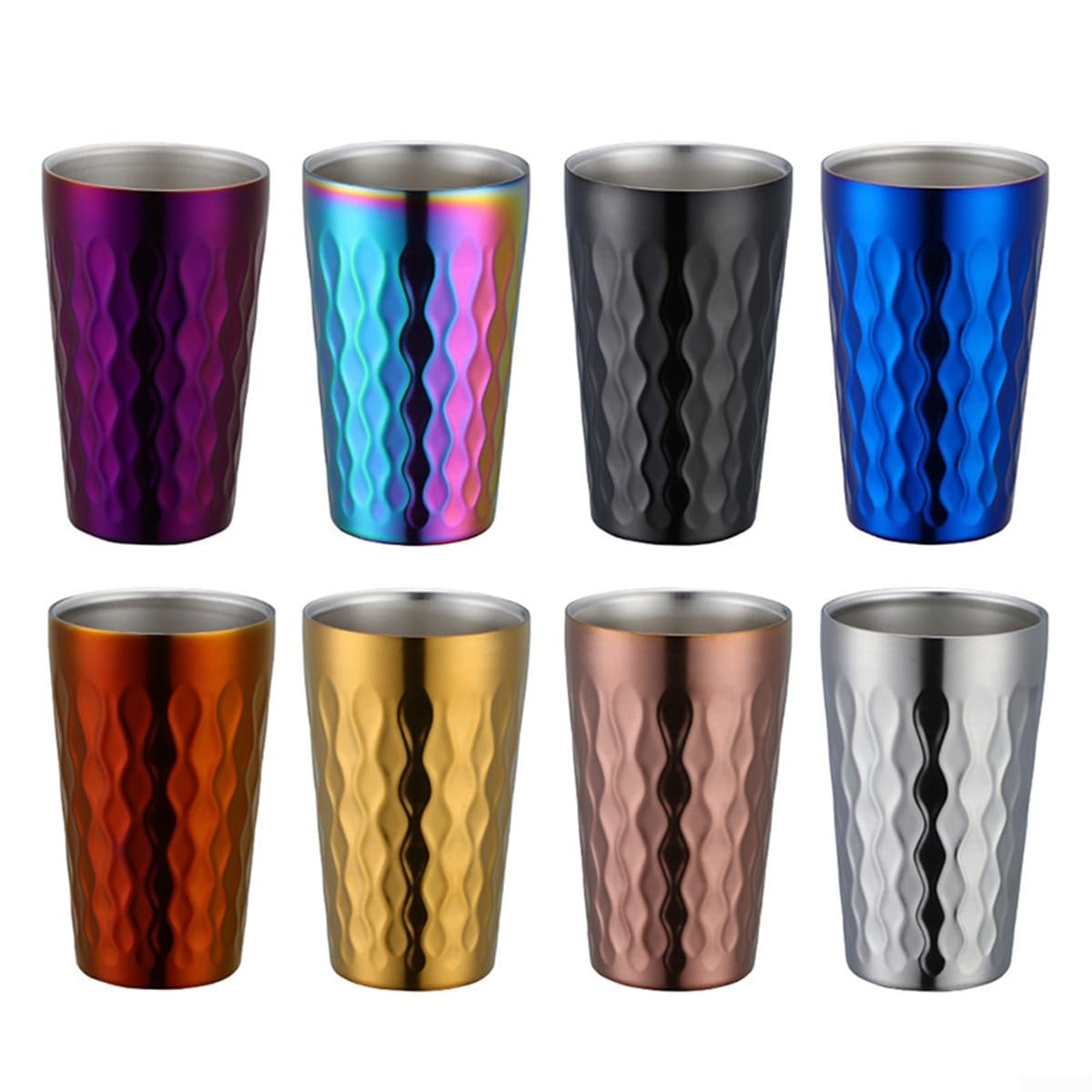 6 Stück Edelstahl Doppelwandige Becher 330Ml, Stapelbare Isolier Tassen Für Camping Und Outdoor, Spülmaschinenfest, Silber(Gold)