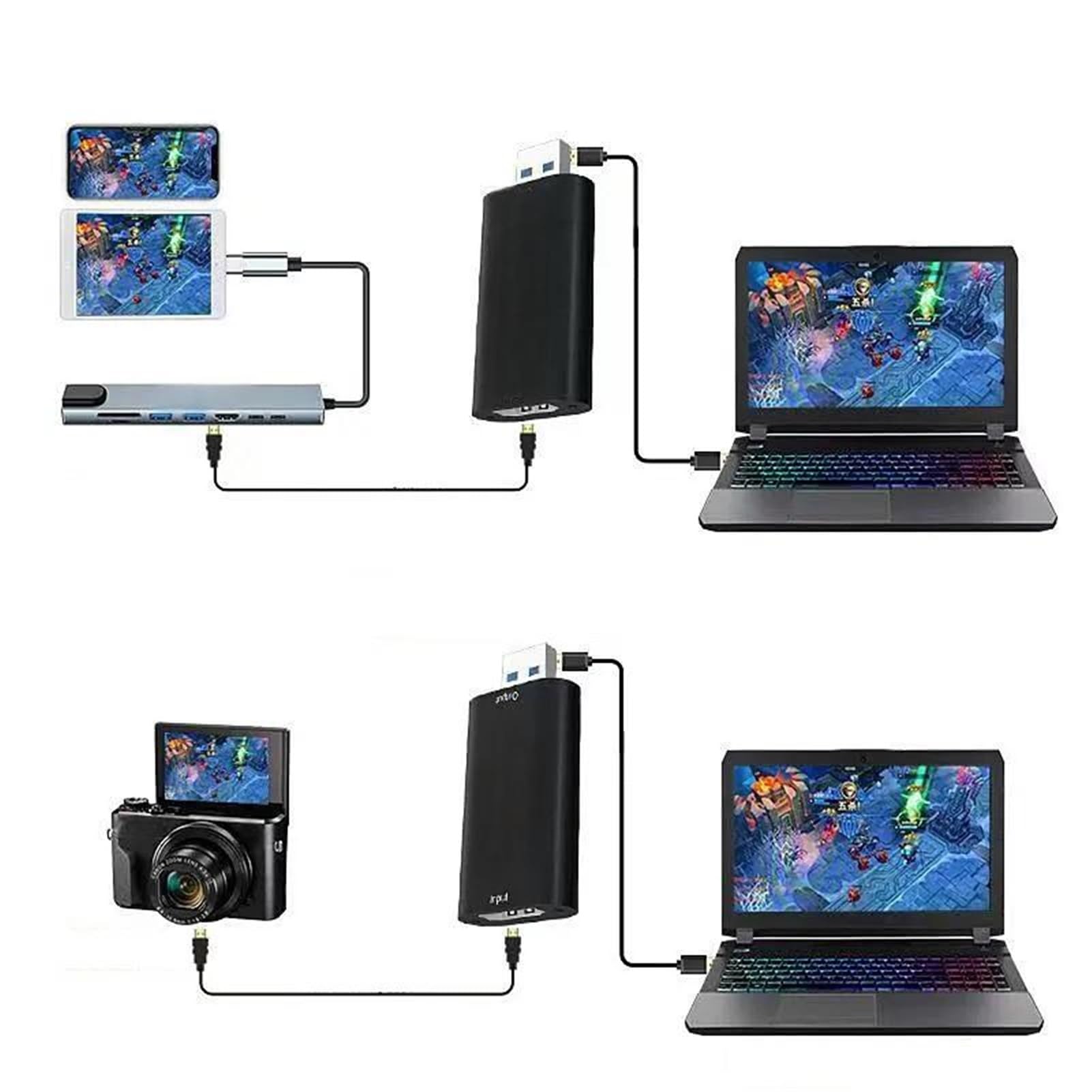 Scheda di acquisizione video 4K su USB 3.0 da pezzi, registrazione giochi 1080P 60fps for 5 laptop compatibili, streaming live PC(Curved style)