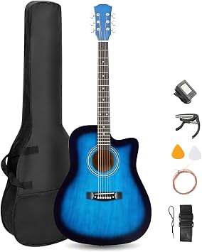 LALAHO 4/4 Acoustic Guitar Kit with Capo and Gig Bag for Beginners, Blue