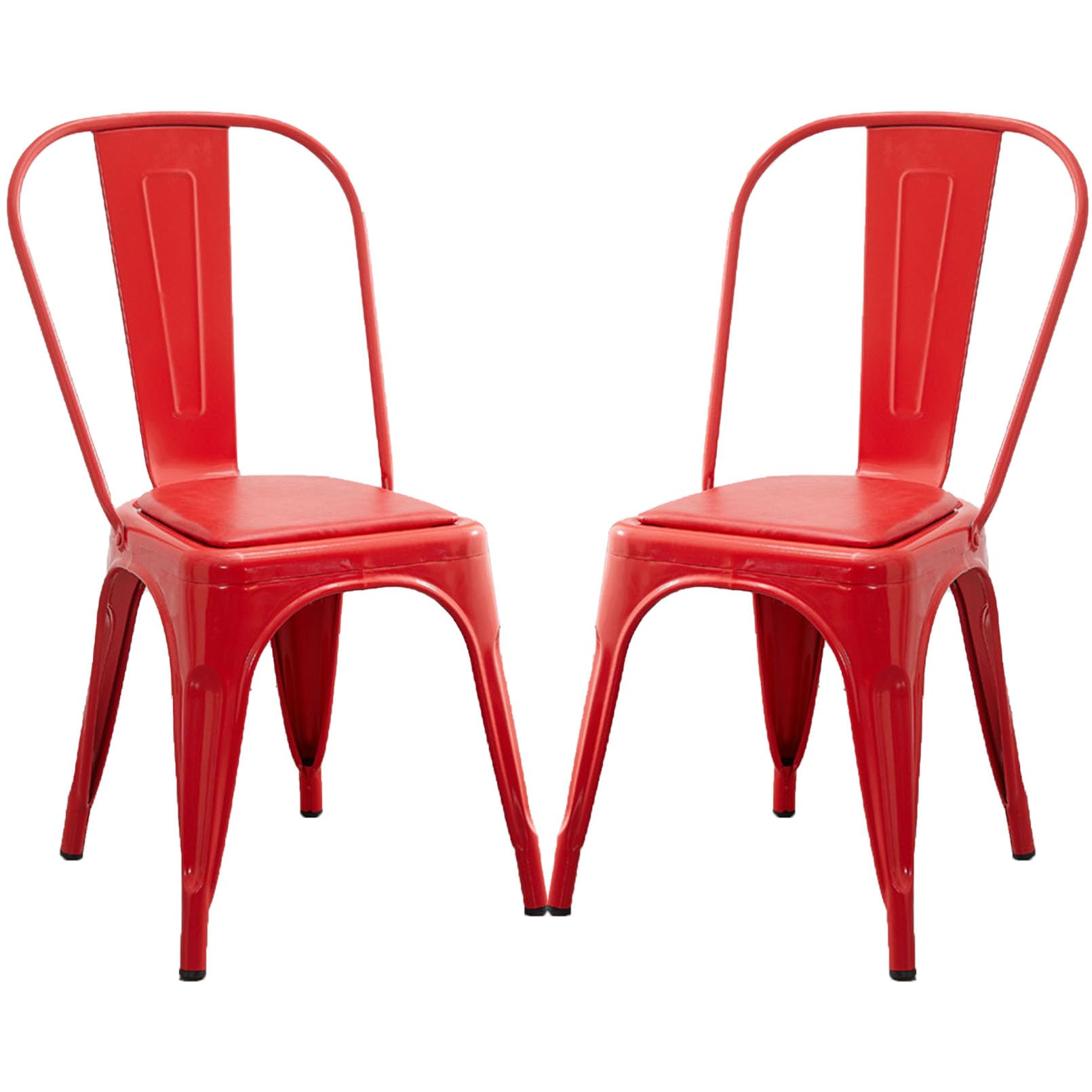 Chaises en métal lot de 2 avec dossier haut et assise rembourrée en cuir PU noir