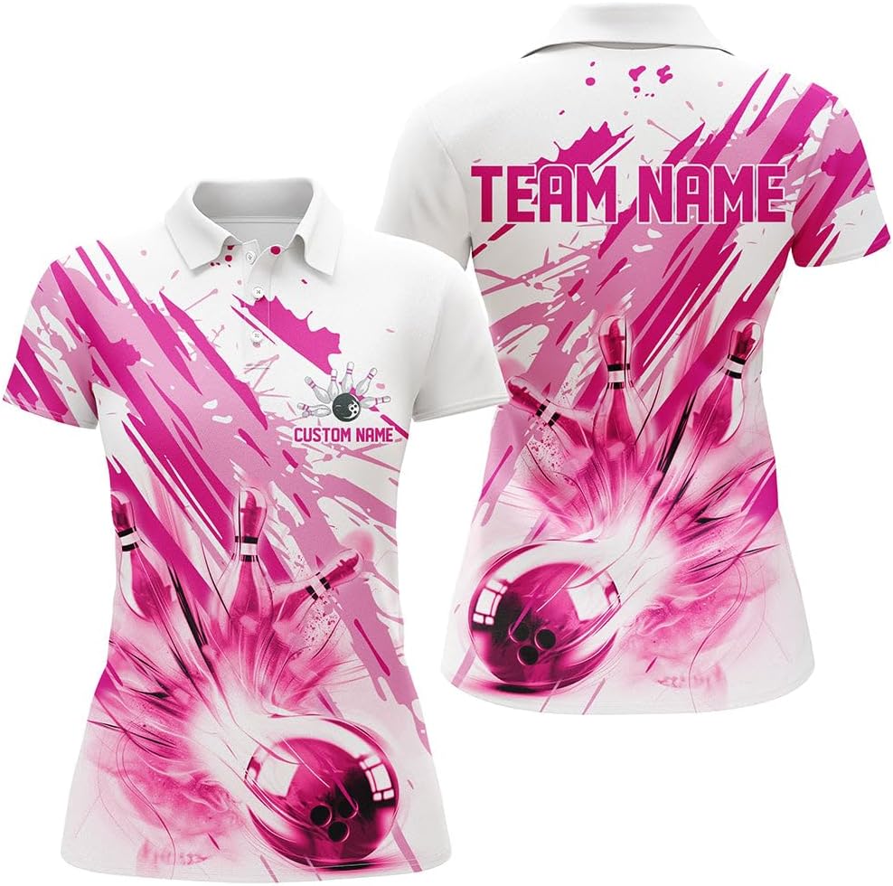 Customized Bowling Shirt for Women, Skull and Bowling Pin Team Jersey, Personal Bowler Outfit, Matching