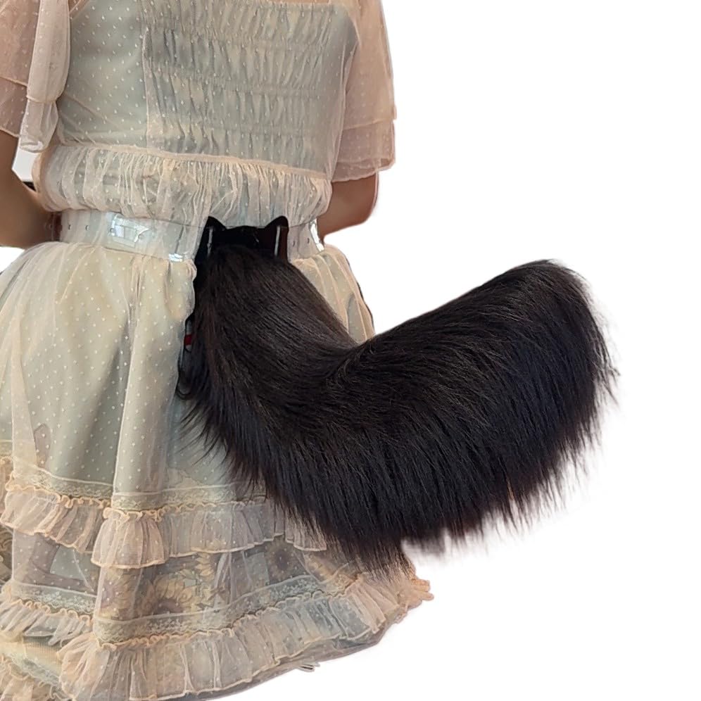 Aroogudo Electric Tail Motorized Tail Moving Faux Tail for Cosplay&Paty fluffy and soft social anxiety accessories Electric Pet cat fox/wolfTail Ear (Black Electric Tail)