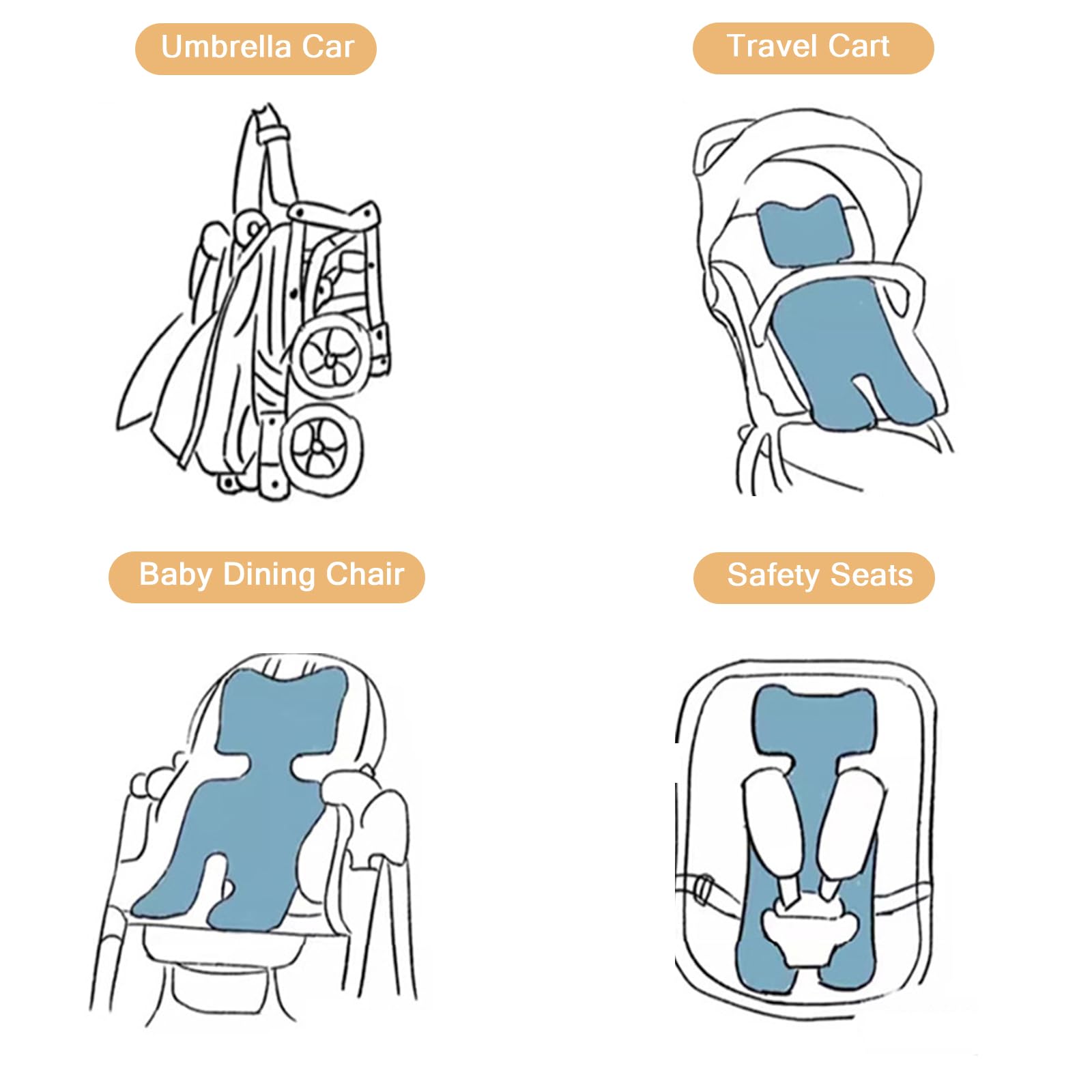 Coussin Siege Auto Été, Tapis de Refroidissement pour Bébé, Coussin de Siège Poussette Universelle, Housse d’Été Anti-Transpiration de Soie Glacée, Enfants Matelas Portable pour Poussette