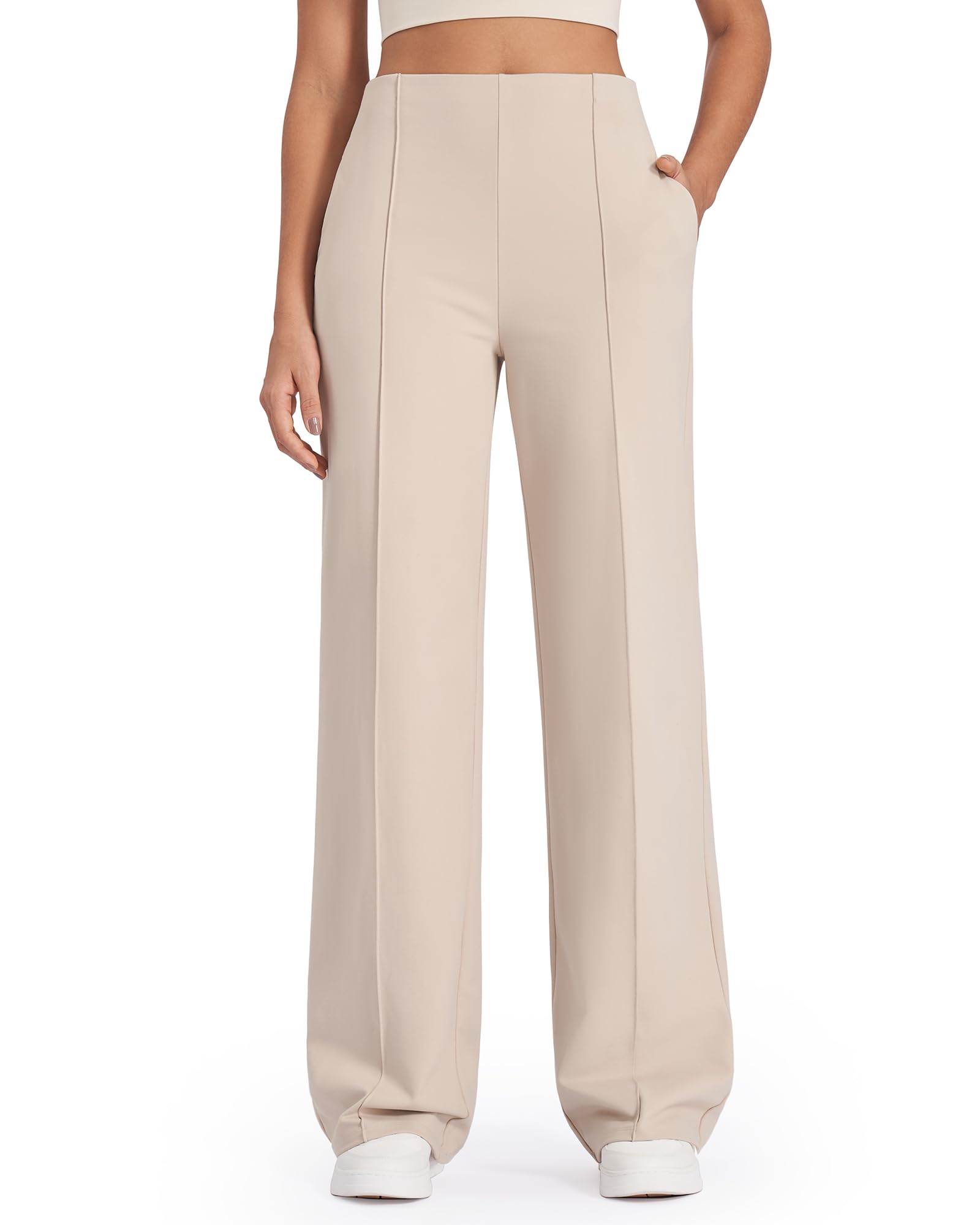 G4Free Weite Yogahose Damen mit Taschen Hohe Taille Stretch Sporthose Business Casual Arbeitshose Anzughose Petite/Regulär/Tall