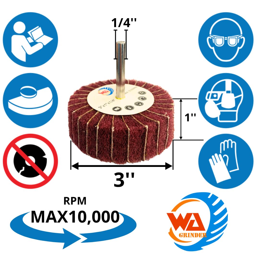 WA 3-Inch Interleaf Flap Wheel - 1/4 Shank Sander For Drill/Die Grinder