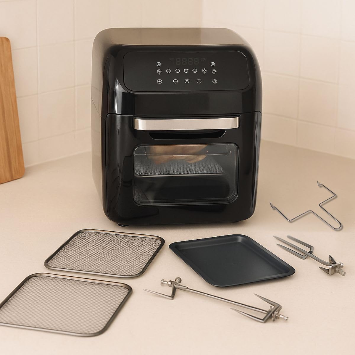 alpina Air Fryer XXXL - Friteuse à air chaud 12L - Air Fyer 8 personnes et plus - Four à air chaud avec affichage numérique - accessoires inclus - Broche à rôtissoire et fourchette à creuser