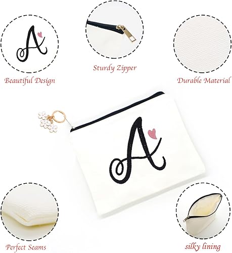 Miniatura 3 de A-Z Bolsa de cosméticos con combinación de letras bordadas, bolsa de regalo personalizada, bonita bolsa de maquillaje, adecuada para bodas,