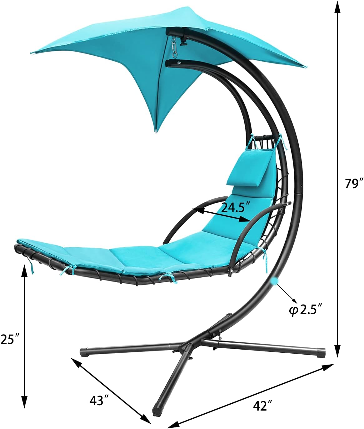 Greesum Hanging Curved Lounge Chaise Chair, Hammock Swing Chaise Chair, Floating Bed Furniture with Pillows, Canopy, Blue : Garden & Outdoor