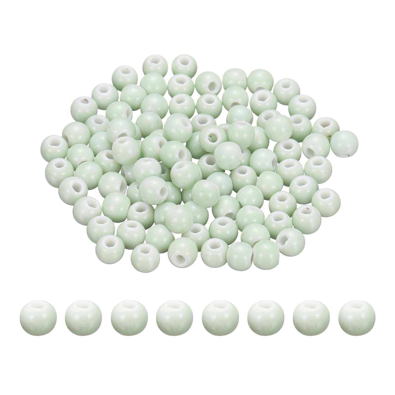 PATIKIL 100 Pcs Porcelain Beads, 8 mm Round Ceramic Handmade Spacer Loose Beads for Bracelet Necklace Earring Jewelry Making DIY Crafts, Mist Green