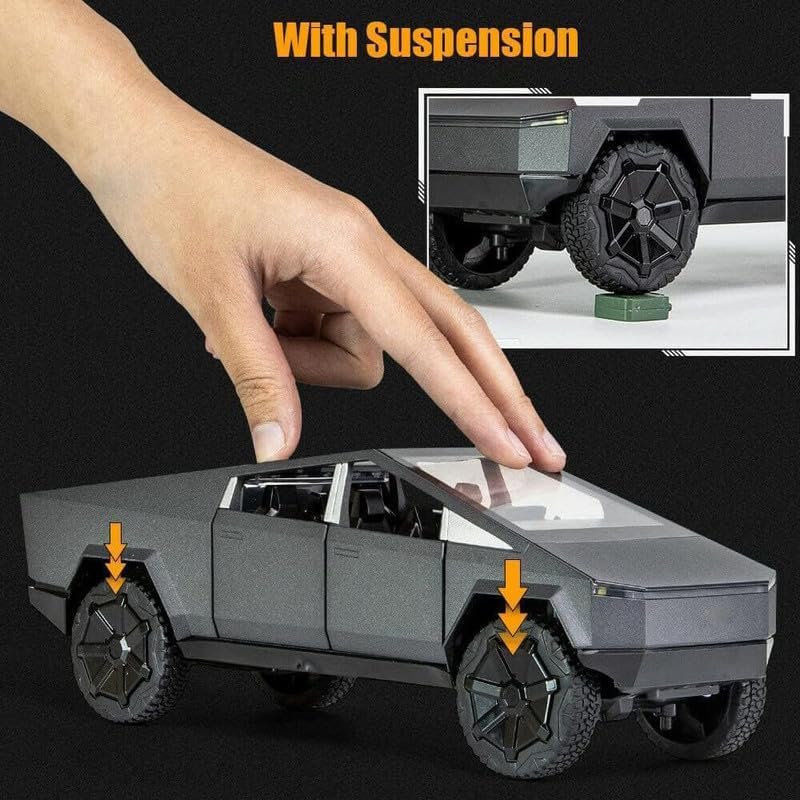 Image of Model 1:24 Big Tesla Cybertruck Model Alloy Metal Pull Back Die-cast Car Openable Doors with Sound and Light Vehicle Car Toy for Kids - Multicolor