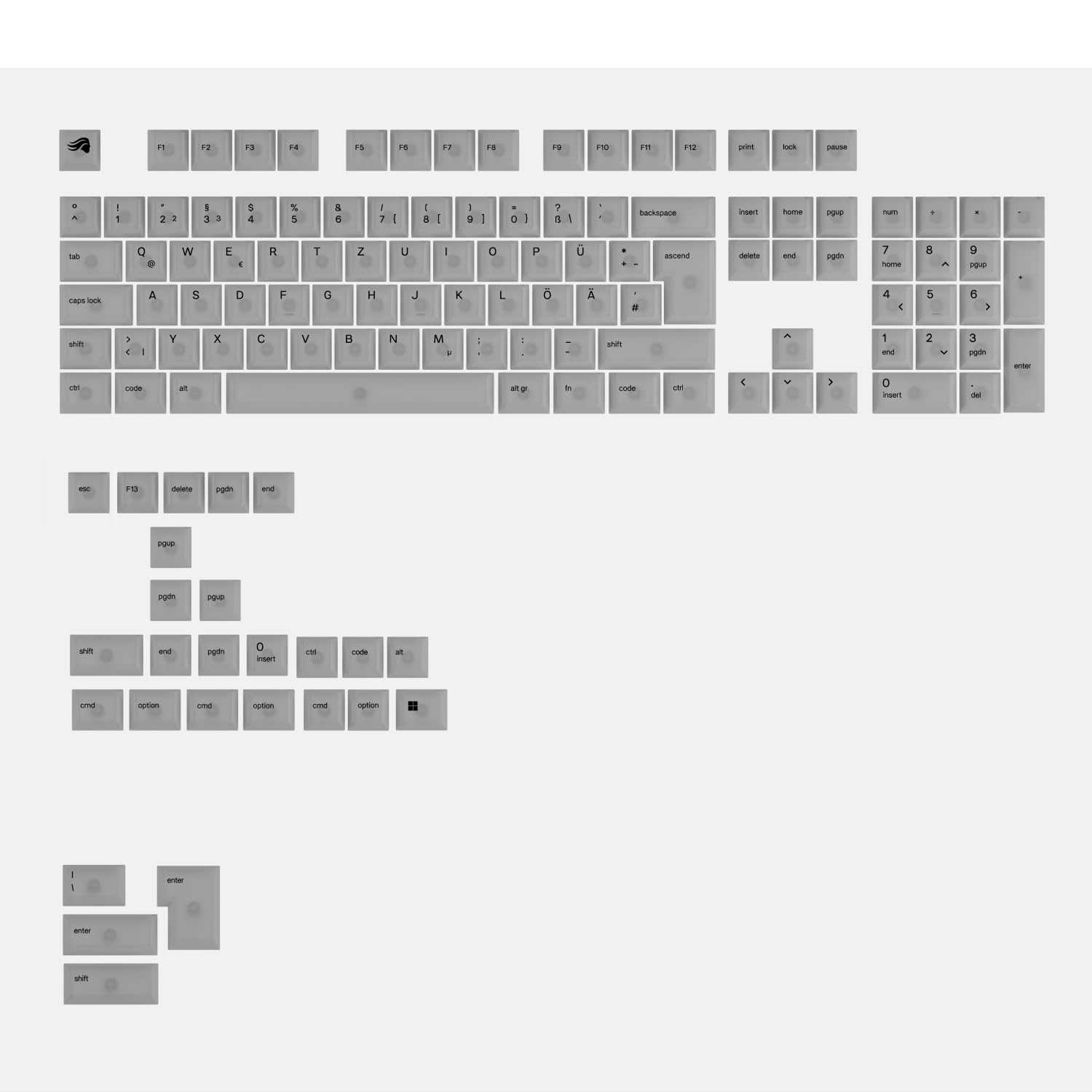 GLORIOUS Gaming - GLORIOUS Polychroma RGB Keycaps, lichtdurchlässig, für mechanische 100%-, 75%- 65%- und 60%-Gaming-Tastaturen, Windows & macOS - Deutsche QWERTZ-Belegung
