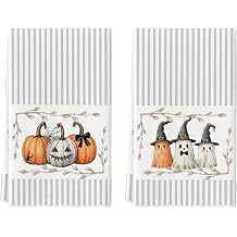 Artoid Mode Beige Stripes Halloween Kitchen Towels Set of 2 18x26 Inch