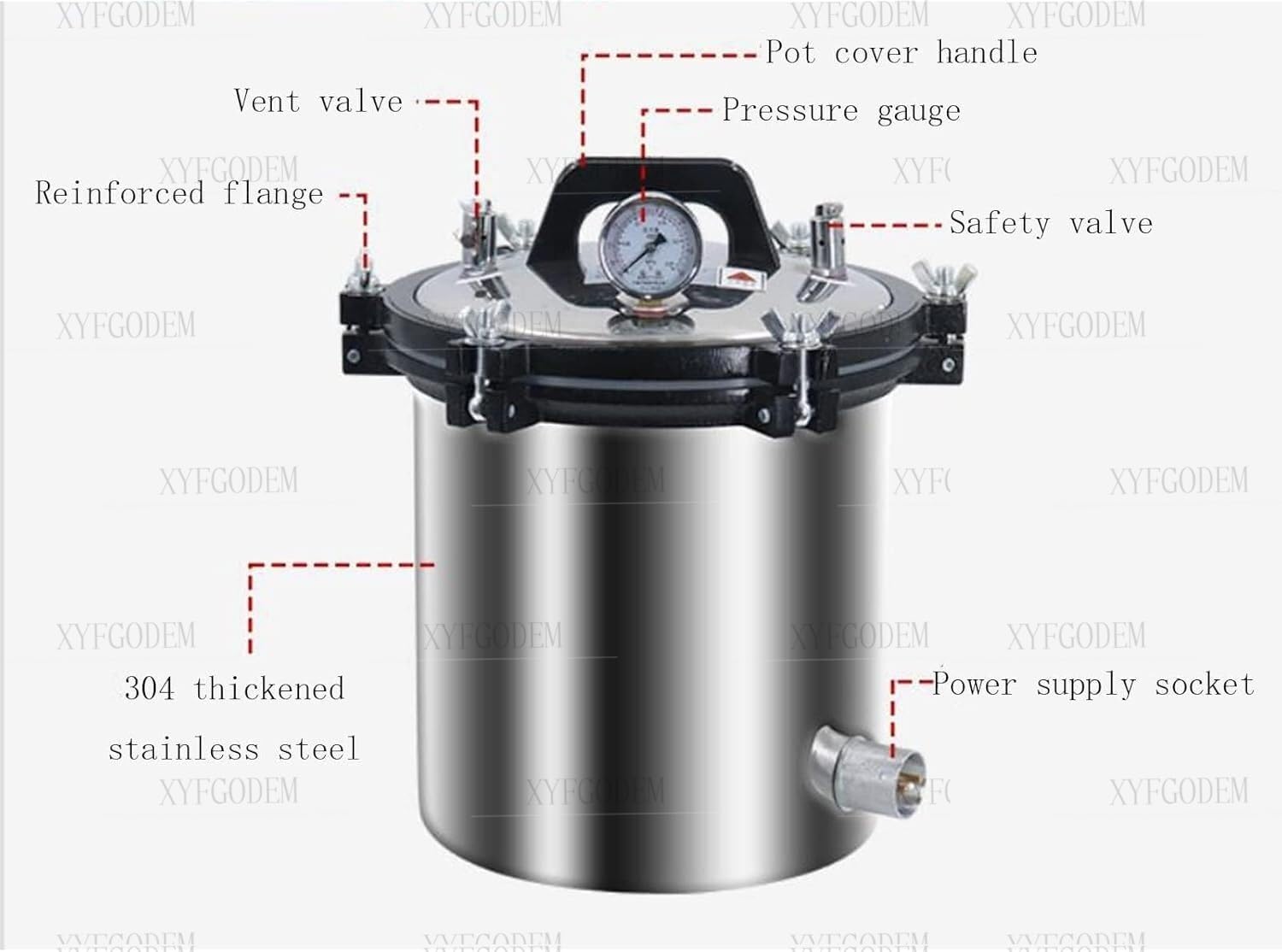 Esterilizador de Autoclave Vapor Portátil 24L, Acero Inoxidable, Seguridad 3 Válvulas, Protección contra Quemaduras en Seco, para Laboratorio Dental Tatuaje Belleza