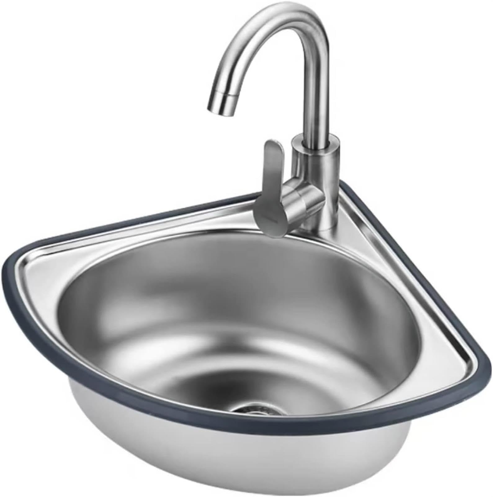 ZQFHSX Stainless Steel Corner Sink with Drainer Unit and Tap - Wall Mount Bathroom/Utility Room/Restaurant Kitchen