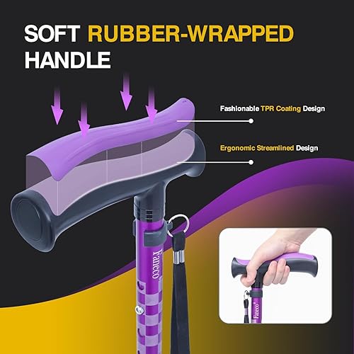 Miniatura 2 de Bastón para ancianos, bastón plegable para personas mayores, base cuádruple giratoria, bastón ligero y ajustable para hombres y mujeres