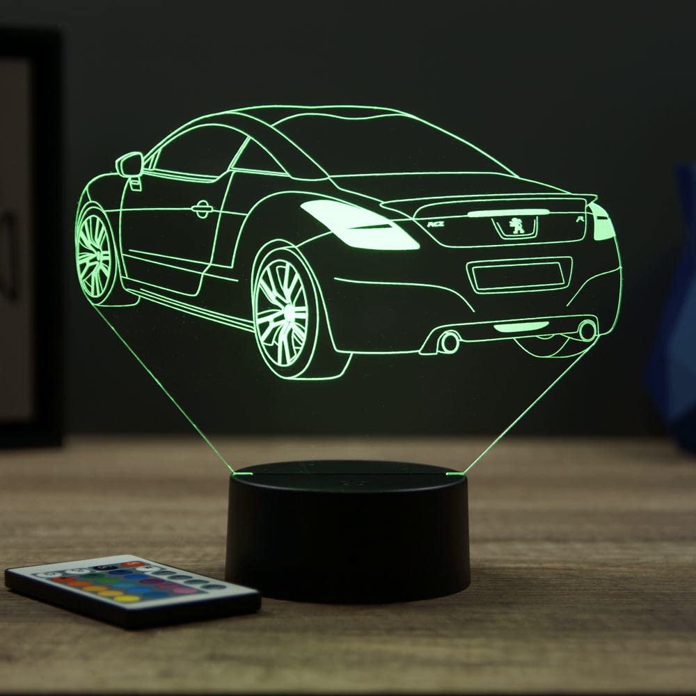 Lampe 3D Peugeot RCZ-R Personnalisable – Veilleuse LED 16 Couleurs avec Télécommande – Gravure Laser Haute Précision – Décoration Garage & Passion Auto – Fabriqué en France