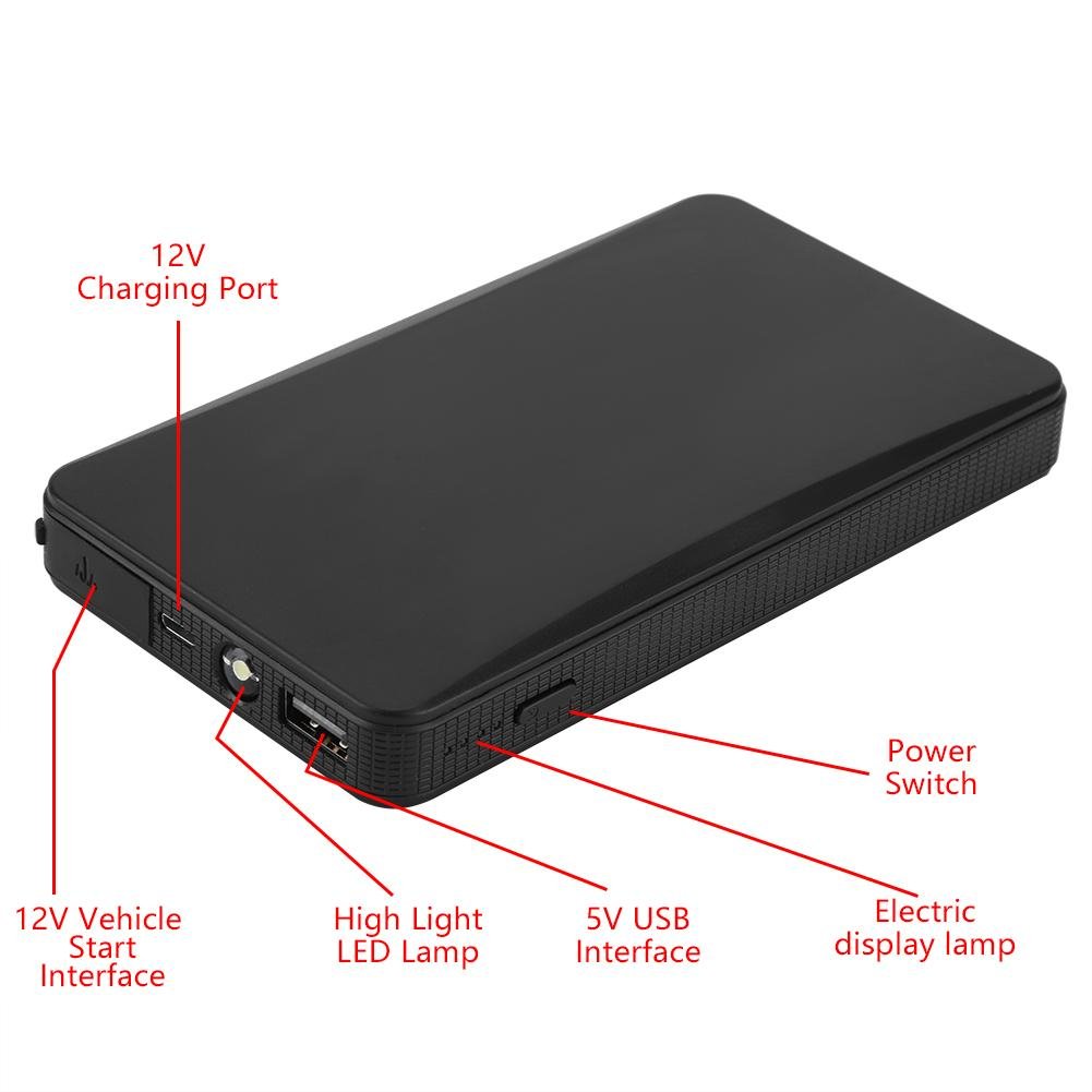 Starthilfe, tragbare 12V Starthilfe Motor Batterieladegerät Kabel Power Bank für Benzinmotor 3.0L(Schwarz)