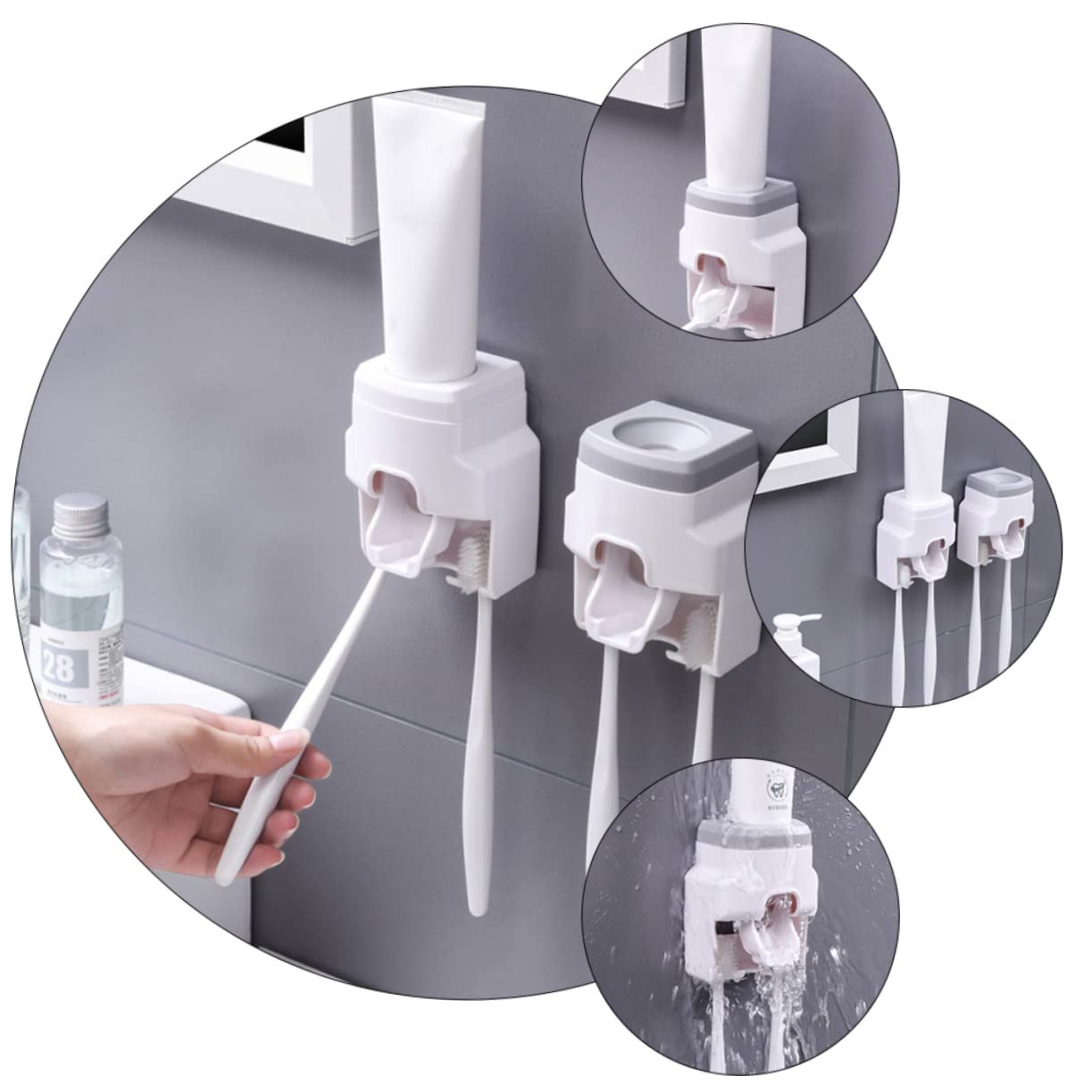 SOLUSTRE 3stücke Multifunktionaler Zahnbürstenhalter Mit Wandmontage Und Zahnpastaspender Kein Platzsparend Für Aufgeräumtes Badezimmer Graues Design Für Tägliche