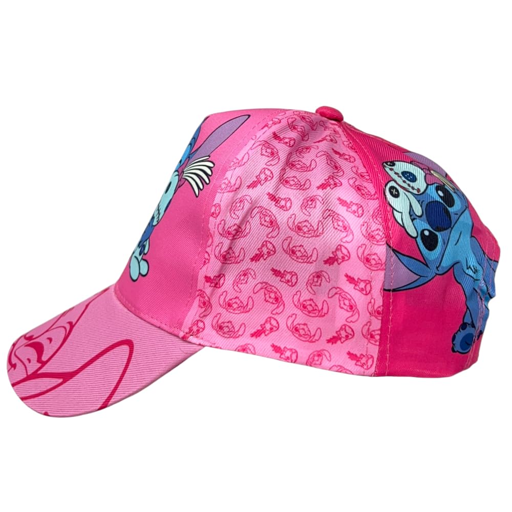 Cappellino Stitch Bambina con Visiera Berretto Rosa 100% Poliestere Protezione Solare UPF 30+ Regolabile Disney Stitch