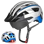 VICTGOAL Bike Helmet for Men Women with Led Light Detachable Magnetic Goggles Removable Sun Visor Mountain & Road Bicycle Helmets Adjustable Size Adult Cycling Helmets (XL: 59-63 cm, Silver)