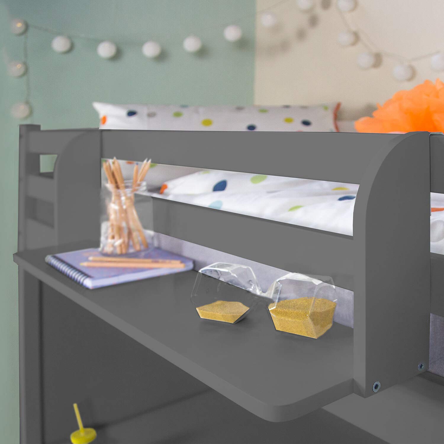 Homestyle4u Einhängeregal für Hochbett & Etagenbett, Grau, Holzregal | Praktisches Hängeregal aus Kiefernholz - 83x18x25 cm - Ideal als Ablage für Kinderzimmer, Bücher und Spielzeug