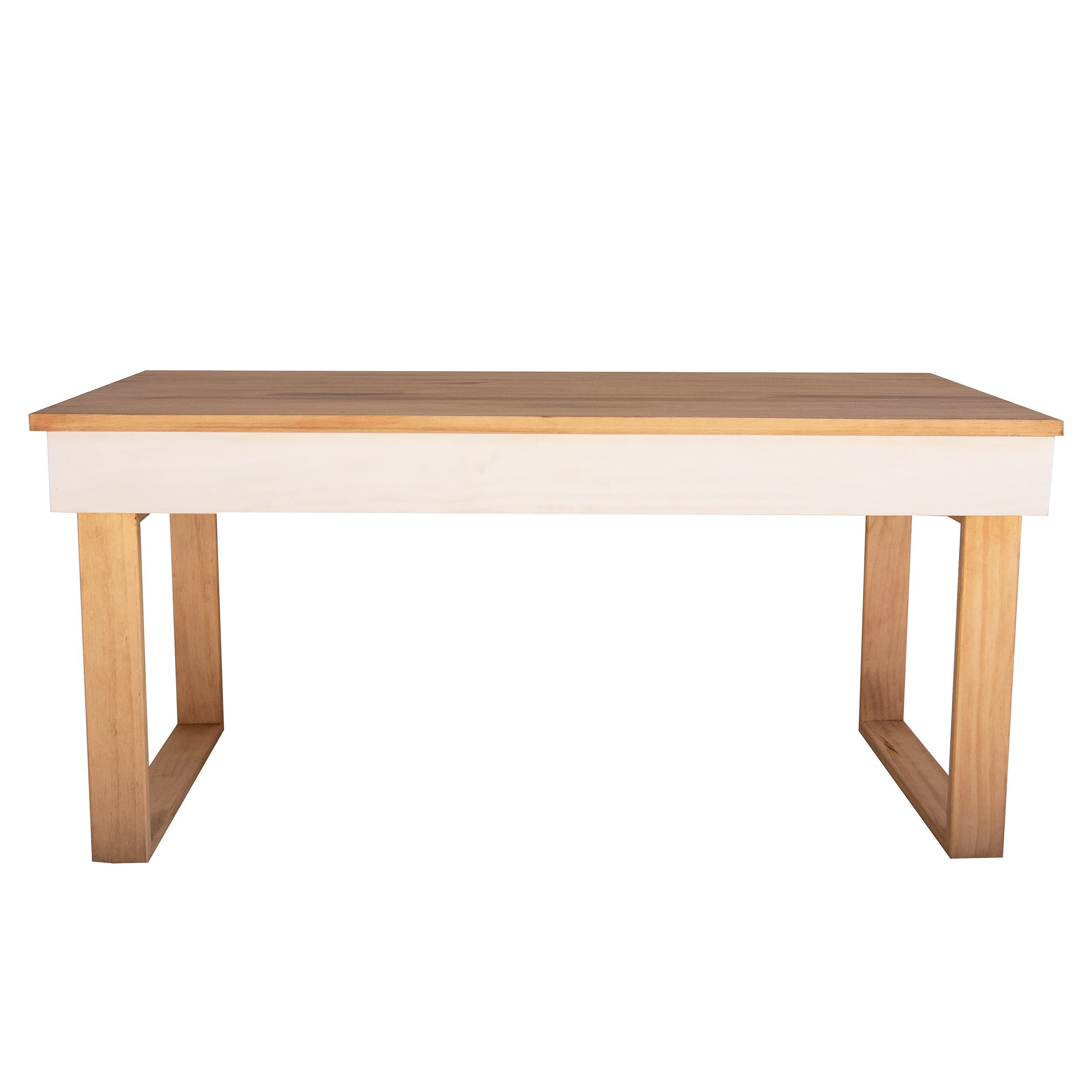 LoMasCasa - Mesa de Centro Modelo Ebro Elevable de Madera Maciza de Pino Natural con Patas de Madera - Color Blanco y Madera -Estilo Nórdico - Medidas 100x50x48 cm