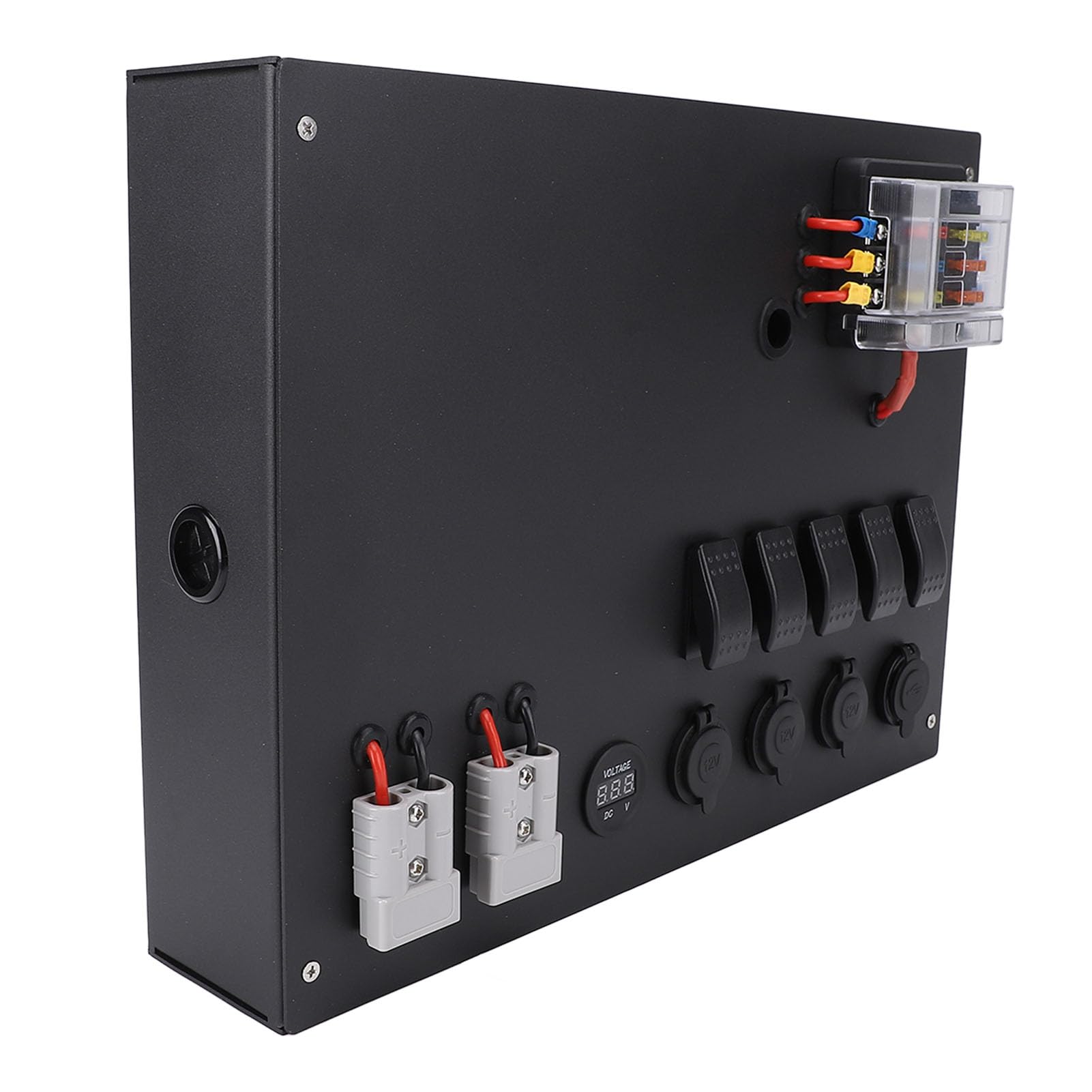 Caja de Control de Energía de Batería, DC12V 24V con Interruptor, Voltímetro, Enchufe para Encendedor de Cigarros, Salida USB, para Automóvil, RV, Camionetas, 4WD, Toldo, Caravana