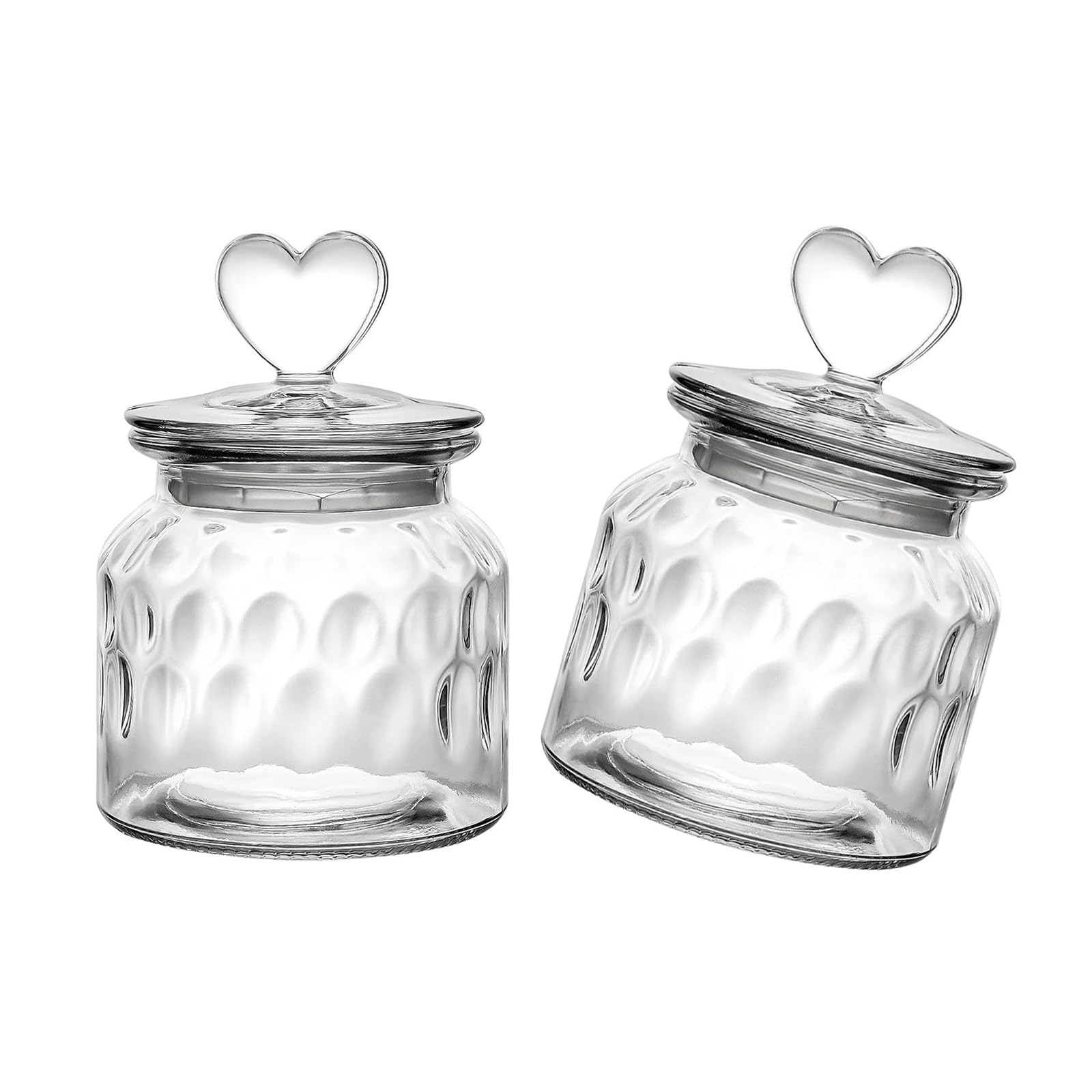 Elnwnnkc 2 Glassy Storage Container Hearts Shape Cover 650ml Ribbed Body Dry Good Organizers Clear Kitchenwares Safe Materials Sturdy Kitchens Pantries Organizers
