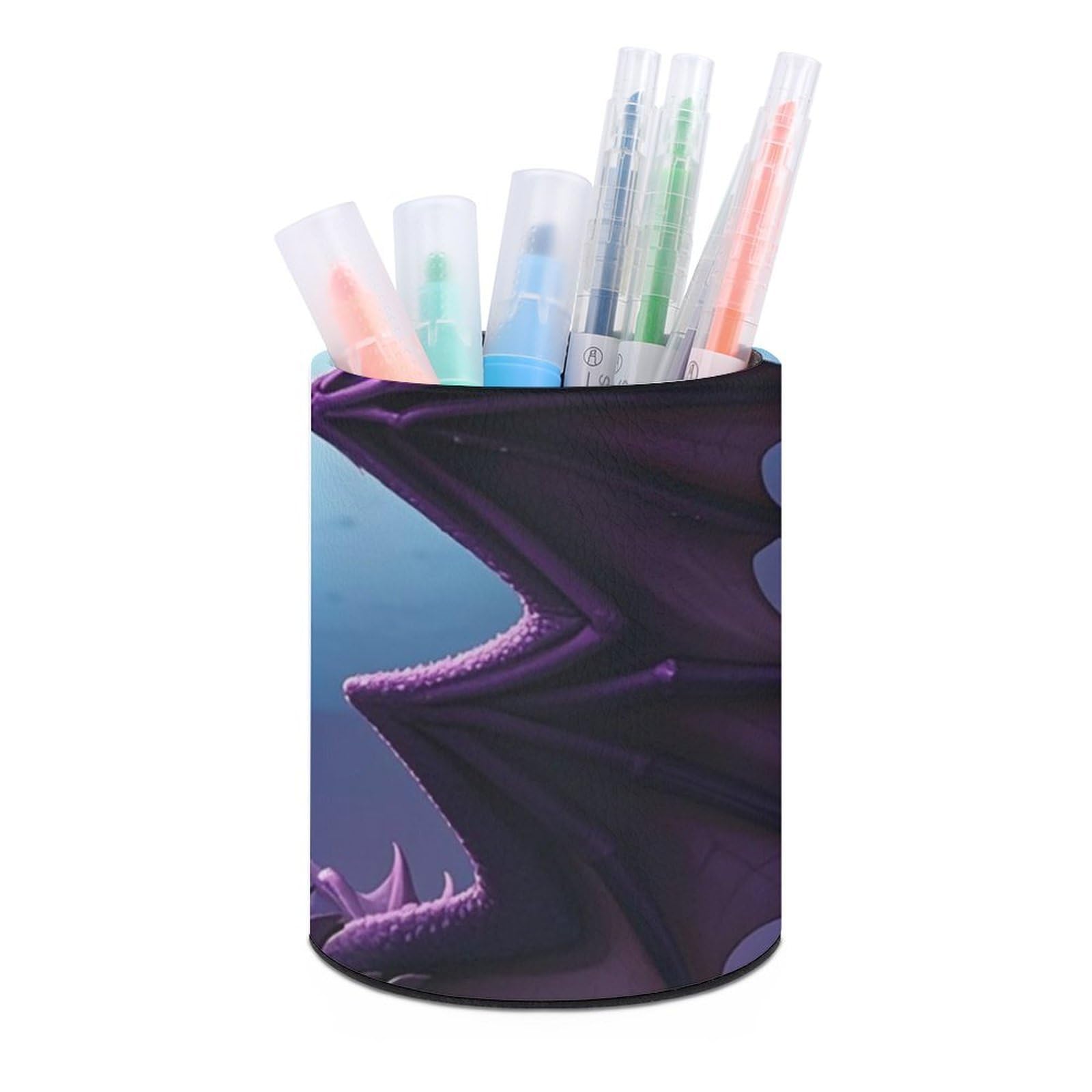 FekiLoot PU Leather Round Pen Holder Purple Dragon Purple Moon Pencil Holder Desk Organizer Pen Organizer Pen Cup Pencil Cup Caddy Desktop Stationery Organizers for Office Home Supplies