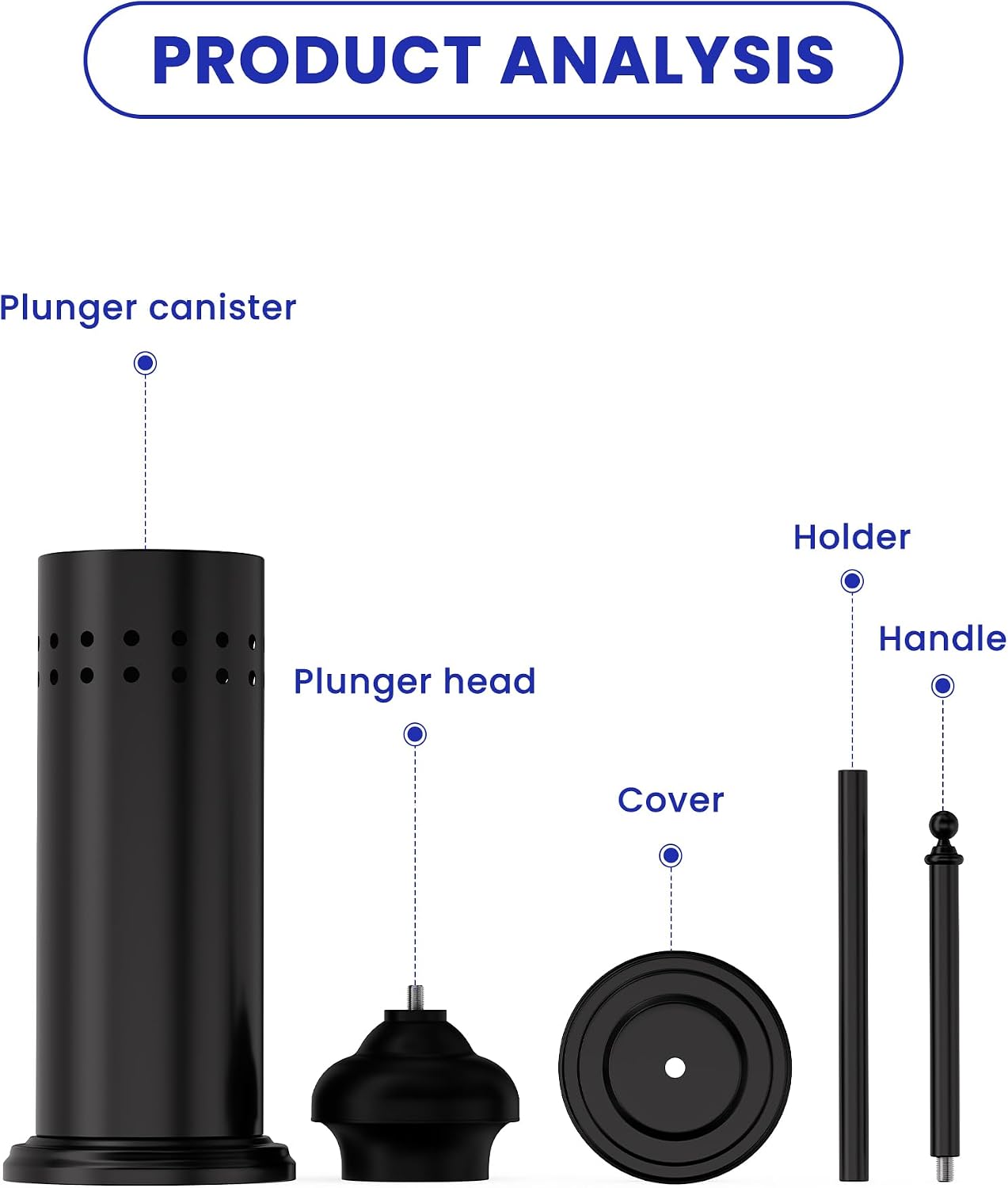 DOWRY Toilet Plunger with Holder for Bathroom