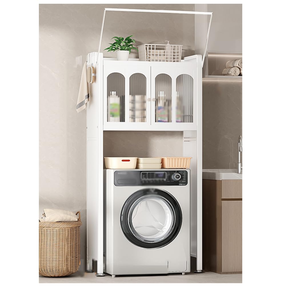 WC-Schrank mit Türen, freistehendes Badezimmerregal, Waschmaschine, platzsparend, für Badezimmer, Waschküche und Balkon, Weiß, 70 x 25 x 172 cm