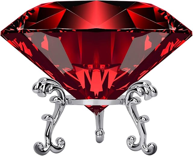 Hiziwimi 80mm Large Crystal Diamond Paperweight with Stand Jewels Wedding Decorations Centerpieces Home Decor (Red)