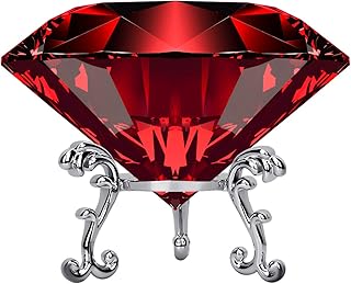 Large Crystal Diamond Paperweight with Stand Jewels Wedding Decorations Centerpieces Home Decor 3.15 inch (Red)