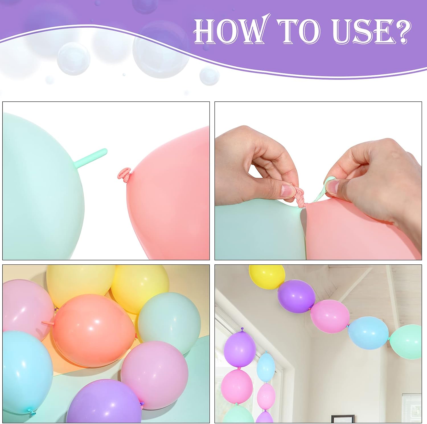 Sumind 100 Pcs Colorful Link Balloons 10 Inch Macaron Latex Link Balloons Pastel Needle Tail Decor for Making Balloon Wall Arch Chains, Birthday, Gender Reveal, First Communion, Wedding Party Decor