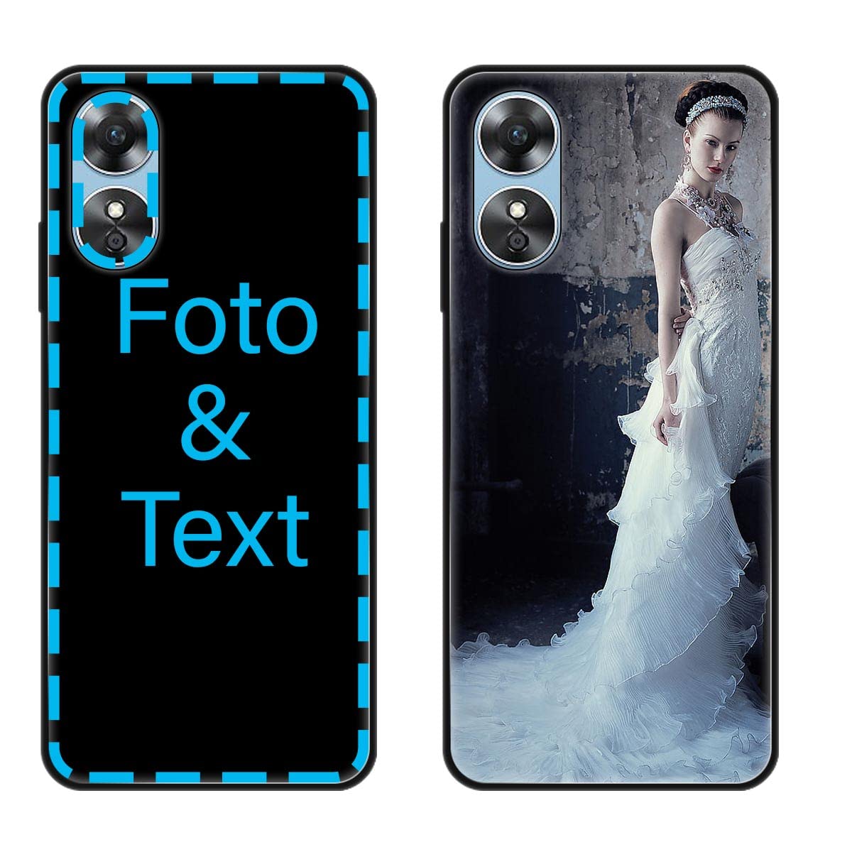KARTXITAI Cover Personalizzata Compatibile con Oppo A17 con Foto Testi logo,Custodia Morbido TPU Gel Custom Case con Immagine,Testo Assorbimento degli Urti e Anti-Graffio -NERO