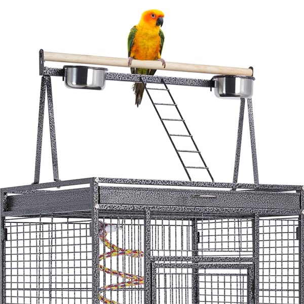 Abician Grande Cage Oiseaux Volière avec Pied sur Roulette 81 x 76 x 174 cm Noir