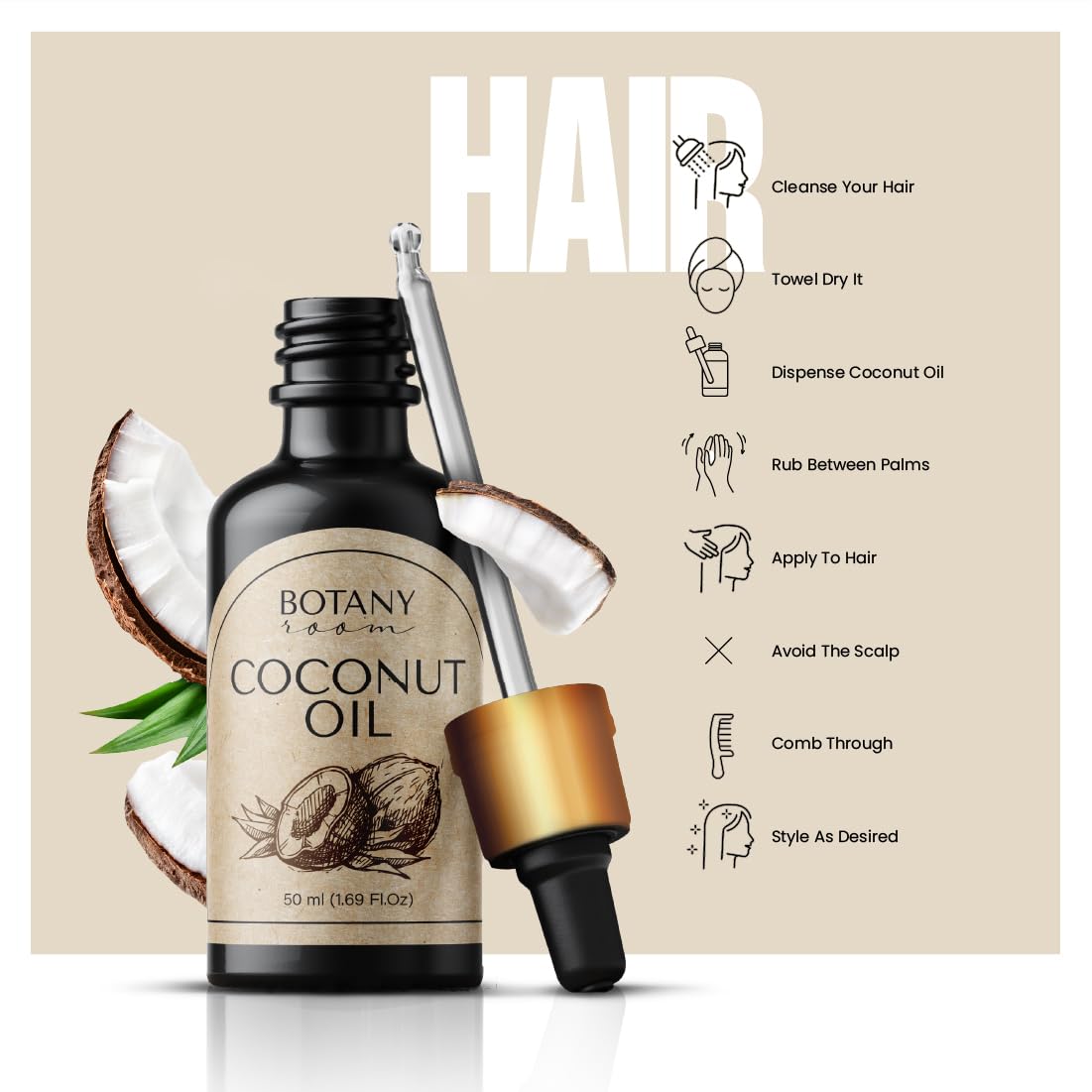 Aceite de Coco Orgánico Hidratante Natural para Cabello Sano y Piel Radiante