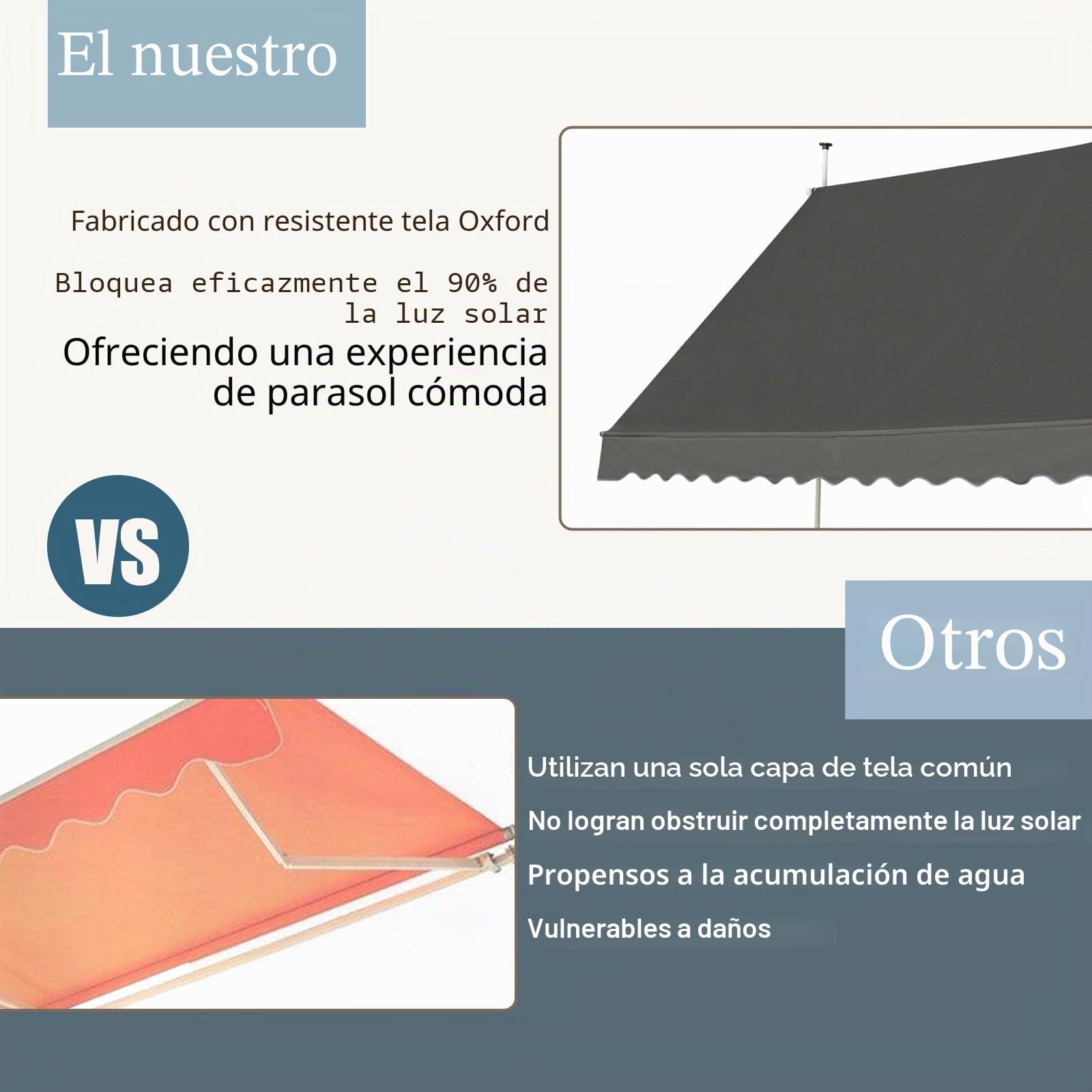 HOMASIS Toldo de Pinza protección Solar Regulable en Altura, sin taladrar, toldo de balcón con manivela, protección UV, toldo de Brazo Invisible para balcón, terraza (Gris, 4m)