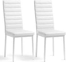 Set of 2 Kitchen Chairs, Dining Chairs with High Back, Faux Leather Chairs Set for Dining Room, Living Room and Kitchen (White)