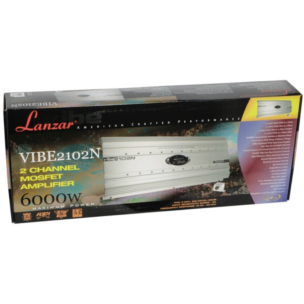 1 amplificateur LANZAR VIBE 2102N VIBE2102N 2 canaux de 6000 watts max et 2 x 1500 watts rms en classe ab télécommande caisson de basses inclus, 1 pièce