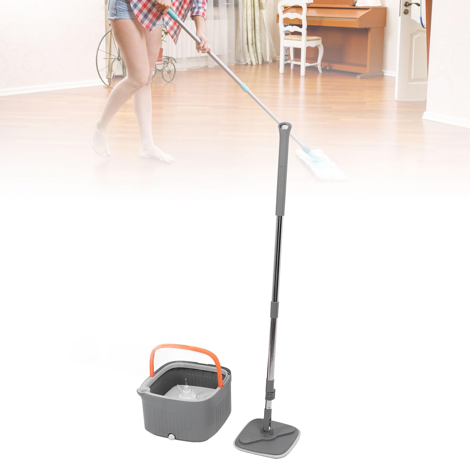 Juego de Cubos para fregona con 2 Piezas de paño, Herramienta de fregona de Microfibra giratoria de 360 ​​Grados, de fregado de Suelos Secos y húmedos para Uso