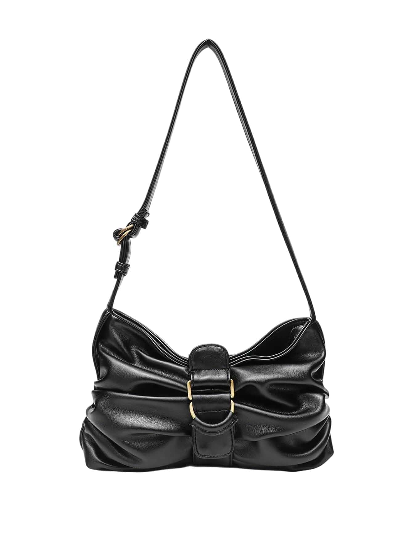 QWINEE Women's Y2k Purse Buckle Shoulder Bag Vintage Punk Ruched Funky Leather Handbags