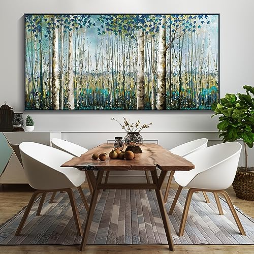 Image of Pogusmavi Forest Wall Art Green Tree of Life Framed Artwork For Walls Birch Tree Home Decor Large Wall Art Pictures For Living Room Wall Decoration Art Print Forest Wall 29x58 Blacke Framed