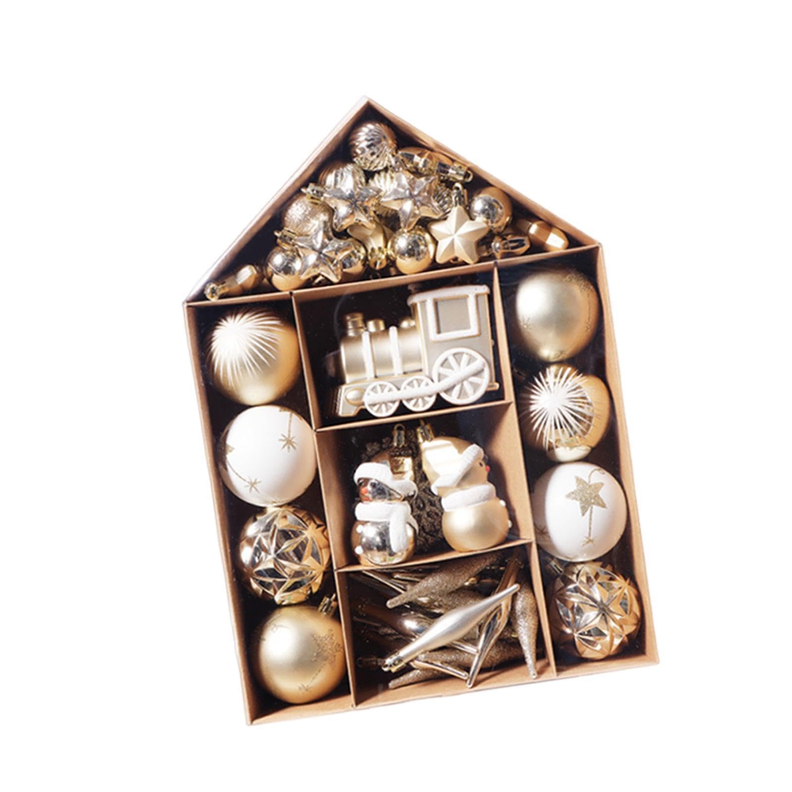 70 Pendentifs Arbre de Noël Or Blanc, Boules Suspendues en PP Solide