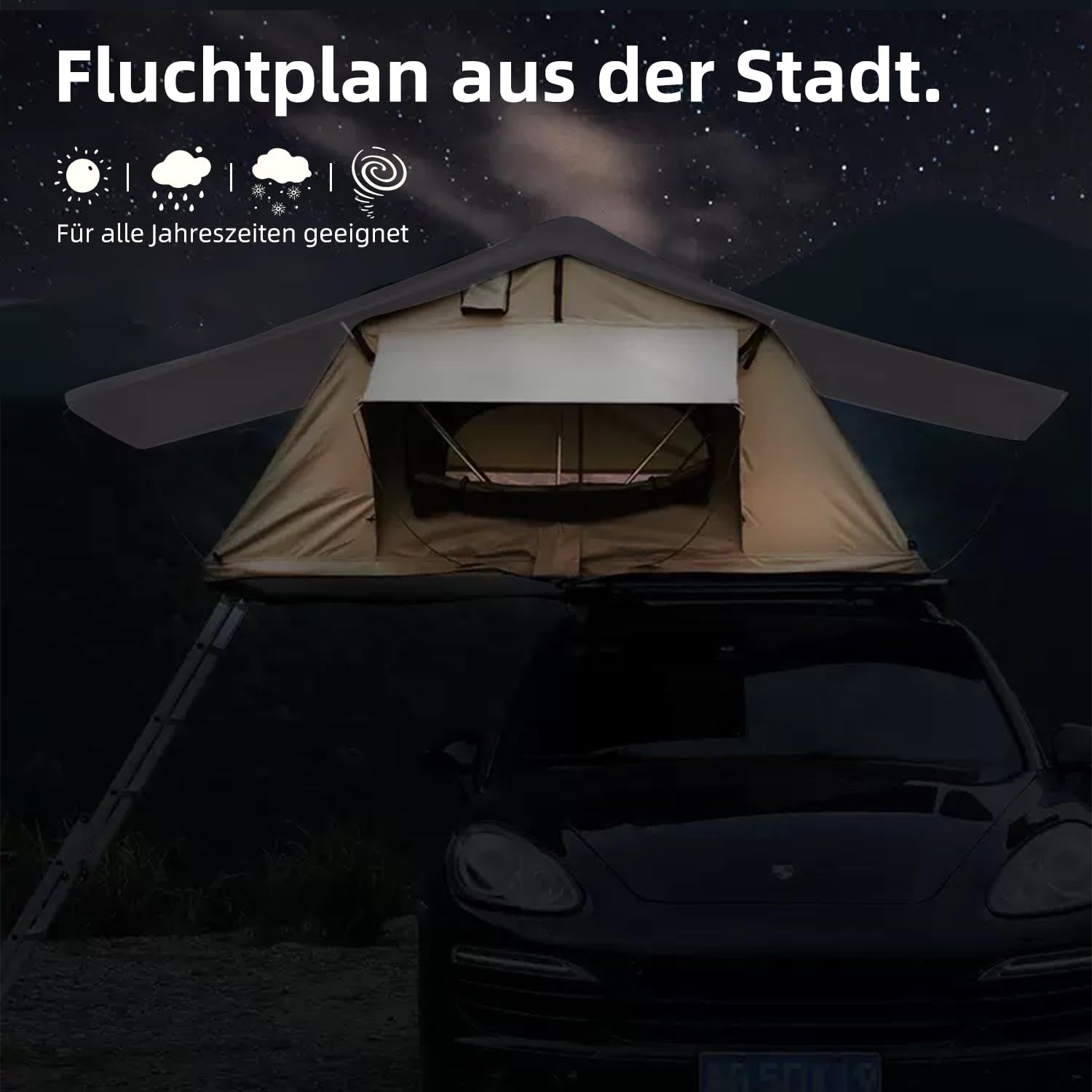 Dachzelt Auto, Dachzelt Auto für 2-3 Personen, Autodachzelt inkl 240 x 140 Matratze, Dachzelte fürs Auto mit Oberlicht, Wasserfest 3500mm, mit 2.1M Aluminium Leiter, Dachzelt für PKW, Bus, LKW, etc.