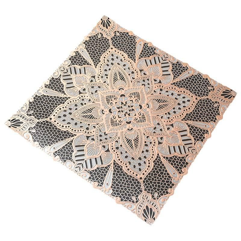 Image of Dakshya Industries PVC Waterproof Square Table Placemats & Table Runner Combo Set | 6 Dining Table Mats (38 x 38 cm) + 1 Runner (91 x 33 cm) | Heat Resistant, Washable, Non Slip (Royal Weave)