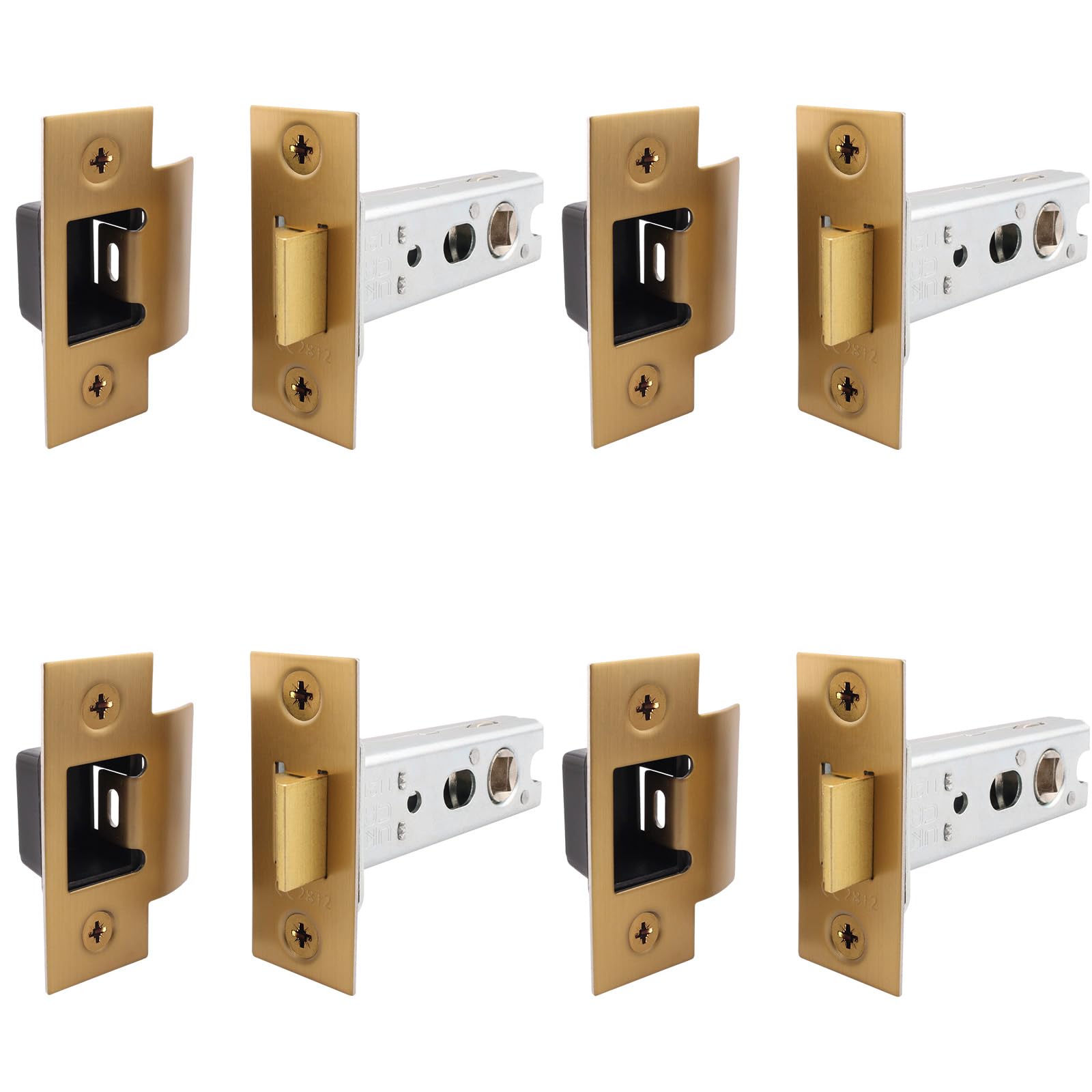 Eai Satin Brass Fire Rated Tubular Latch - 102Mm / 4 Inch Tubular Latch With 82Mm Backset For Fire Doors - Pack Of 4