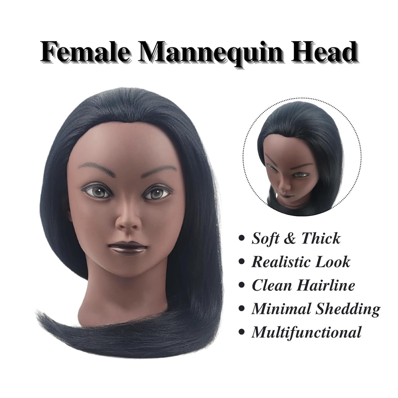 Schaufensterpuppenkopf mit Haaren | For Flechten 16-Zoll-Übungs-Haar-Mannequin-Kopf for Haarstyling-Traning-Männchen-Puppe