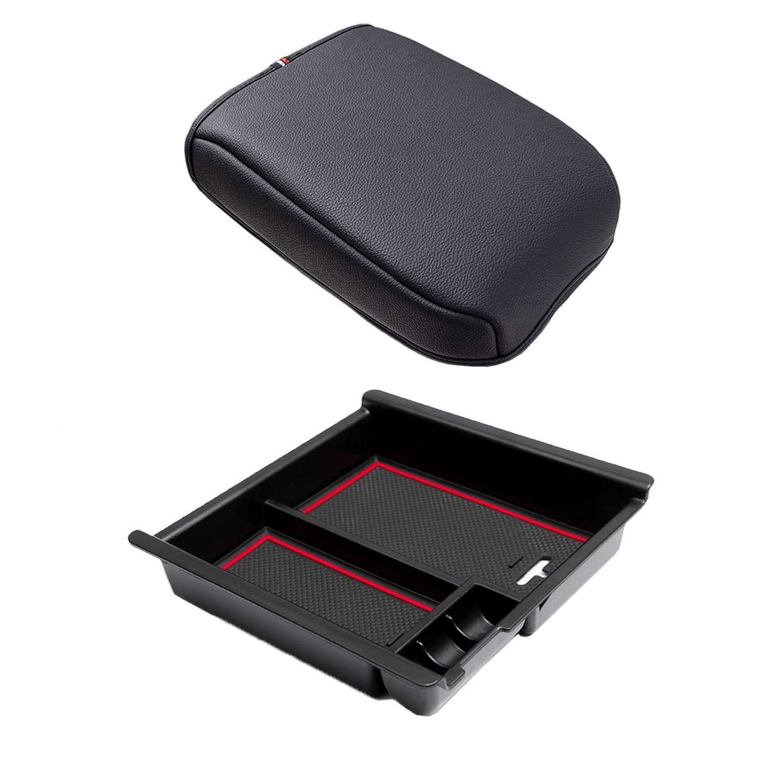 JDMCAR Center Console Organizer (Red) and PU Leather Console Cushion Compatible with Toyota Tacoma 2016-2022 2023